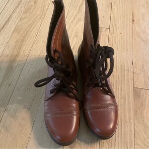Brown Leather Lace-Up Boots